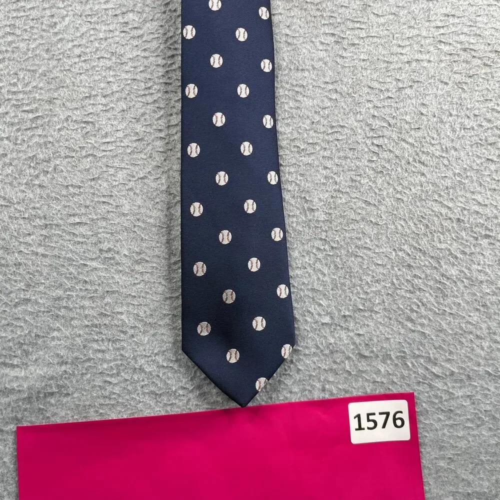 Mendepot New York Necktie Microfiber Navy Blue Baseball Print Classic Tie